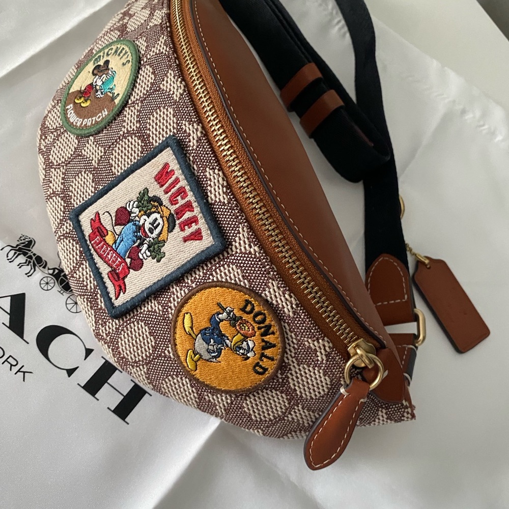 Disney X Coach Charter Belt Bag 7 In Signature Textile Jacquard With Patches - Picture 2 of 15